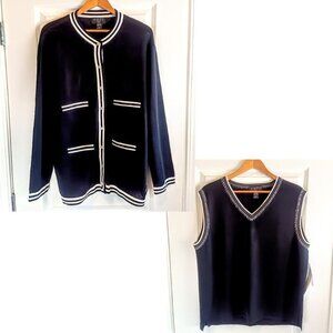 Finity Woman Black White Stripe Knit  2-Pc. Sweater Set NWT
